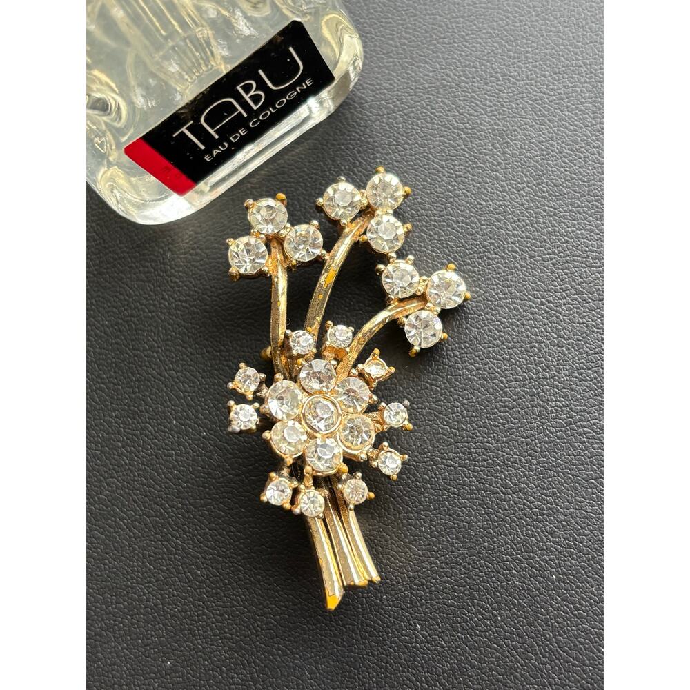 Vintage Early Coro Rhodium Plated Rhinestone Floral Bouquet Brooch